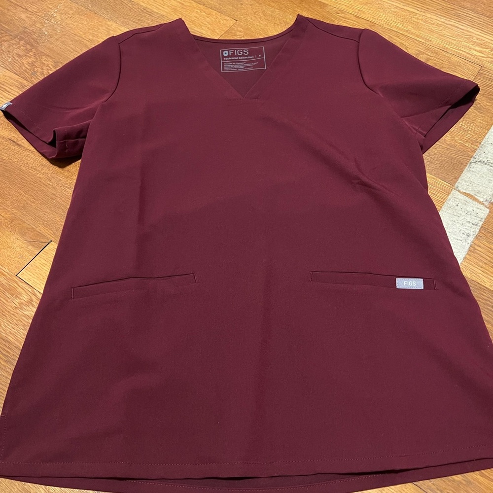 Figs Maroon V-Neck Scrub Top